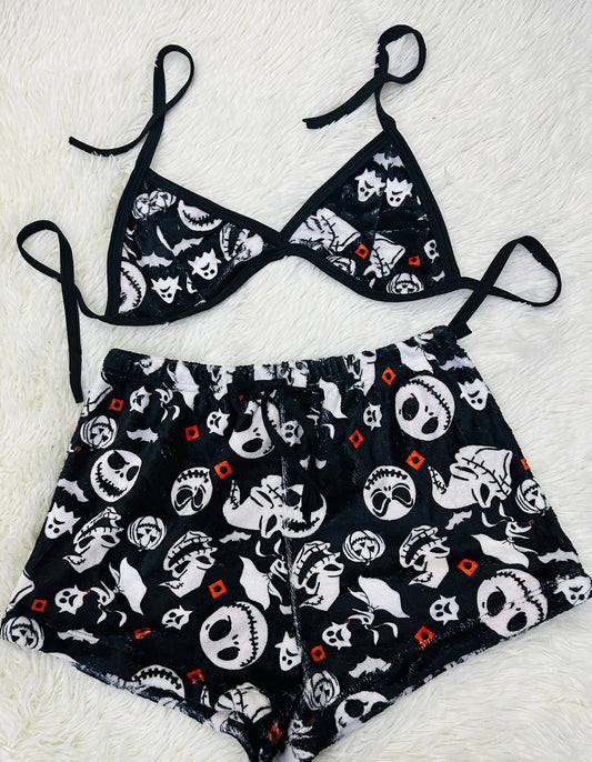 Pijama Pareja Lazo Frontal Gris short con top
