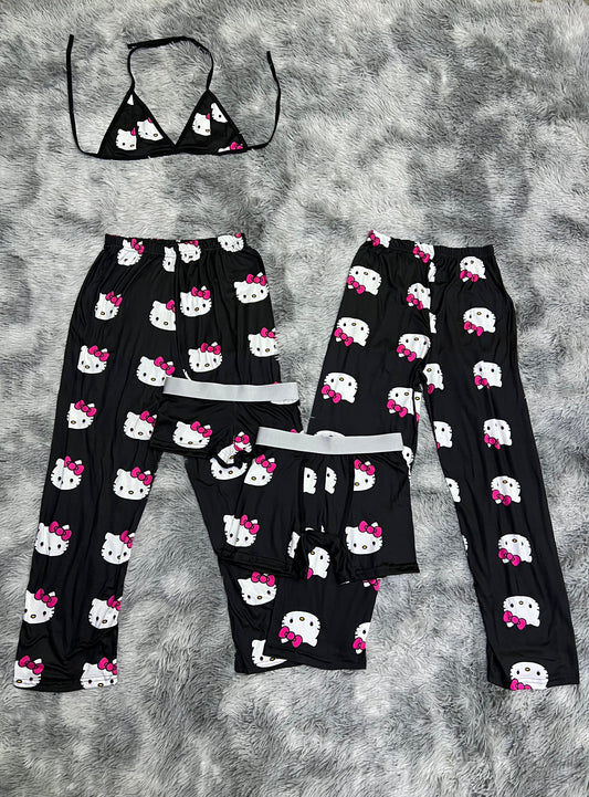 Hello Kitty Negro Duo De Pijama De 5 Piezas.