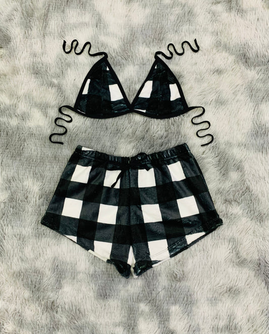 Short con top afelpado Cuadros Blancos y Negros