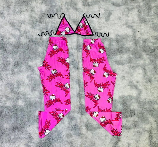 Hello Kitty Stussy Rosa Duo de pijama afelpada.