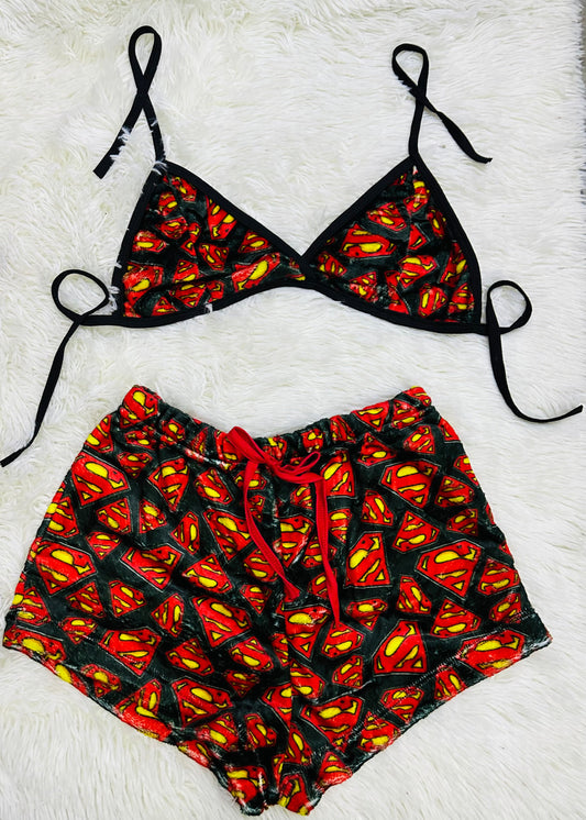 Pijama Superman Diseño Dos Piezas Tejido Algodón Casa Azul Marino short con top