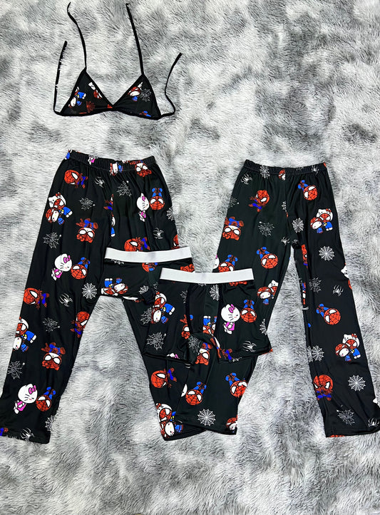 Spiderkitty Negro Duo De Pijama De 5 Piezas.