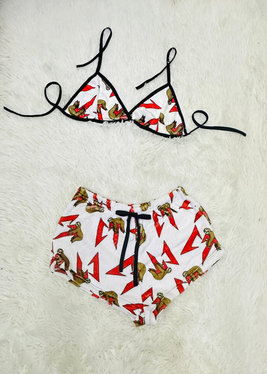 Pijama Pareja Lazo Algodón Dos Piezas Sala Dormitorio Azul Marino Oscuro short con top