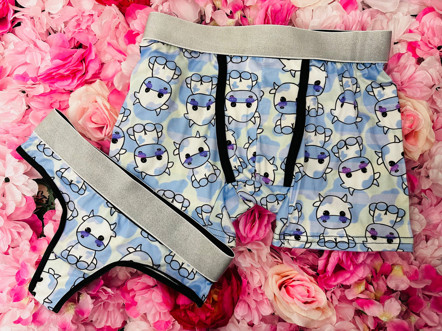cow blue background matching couples underwear - Fundies