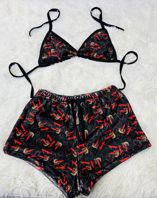 Pijama Pareja Tie Top Negro short con top