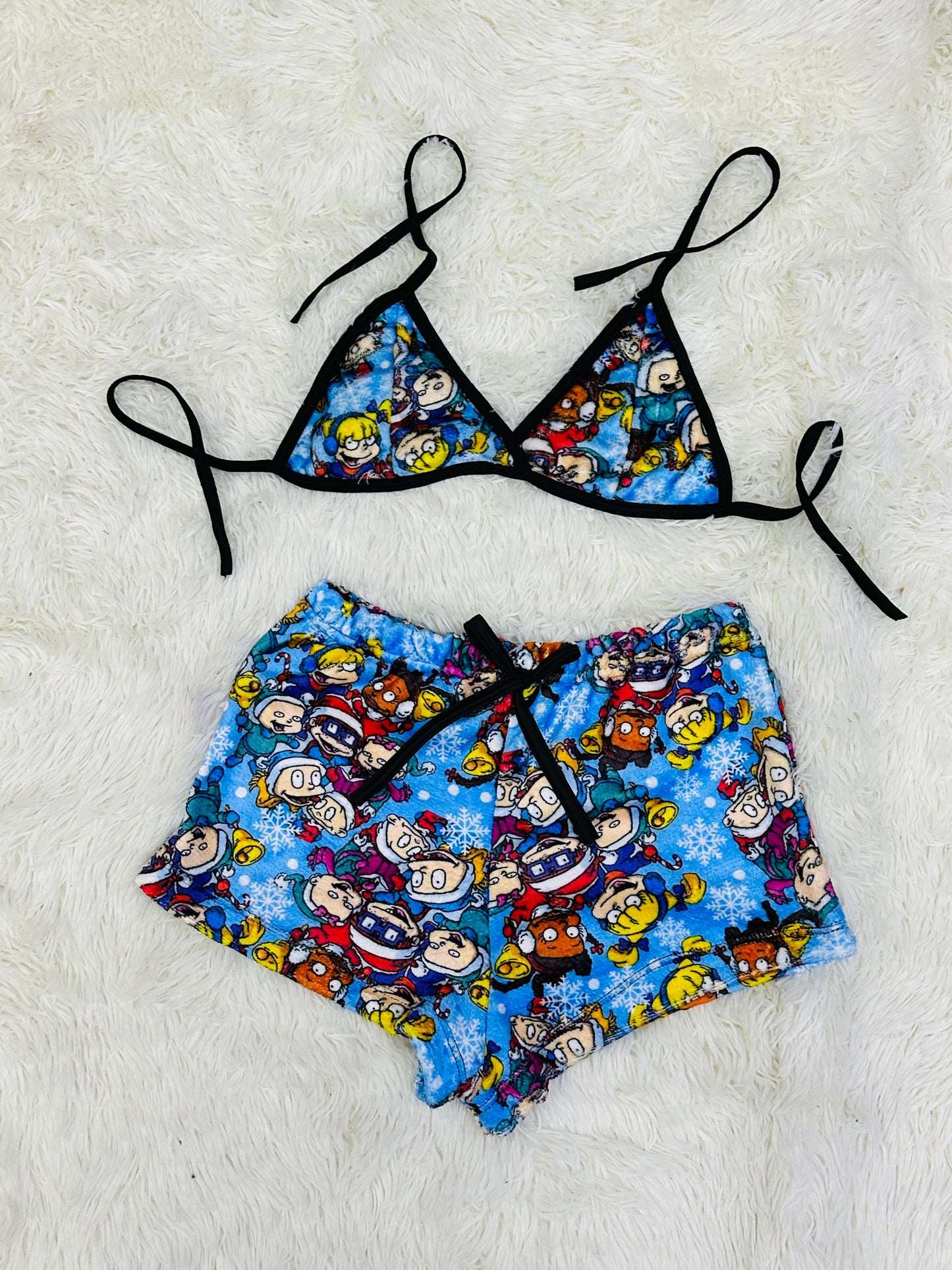 Rugrats Tie Front Sleepwear Loungewear Algodón Microfibra Tejido Gris short con top
