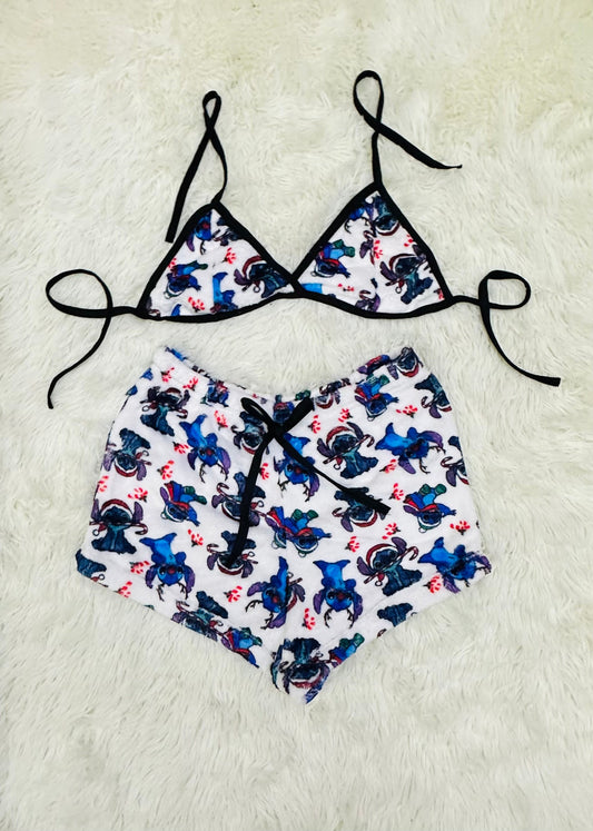 Stitch Shorts Tie Front Gris short con top
