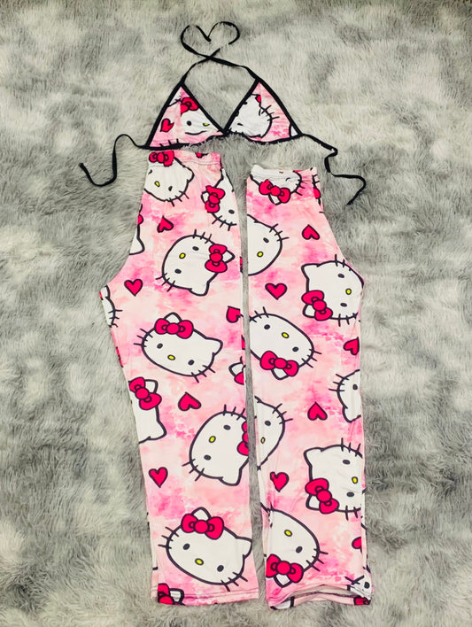 Gatito TieDye Rosa Duo de pijama afelpada.