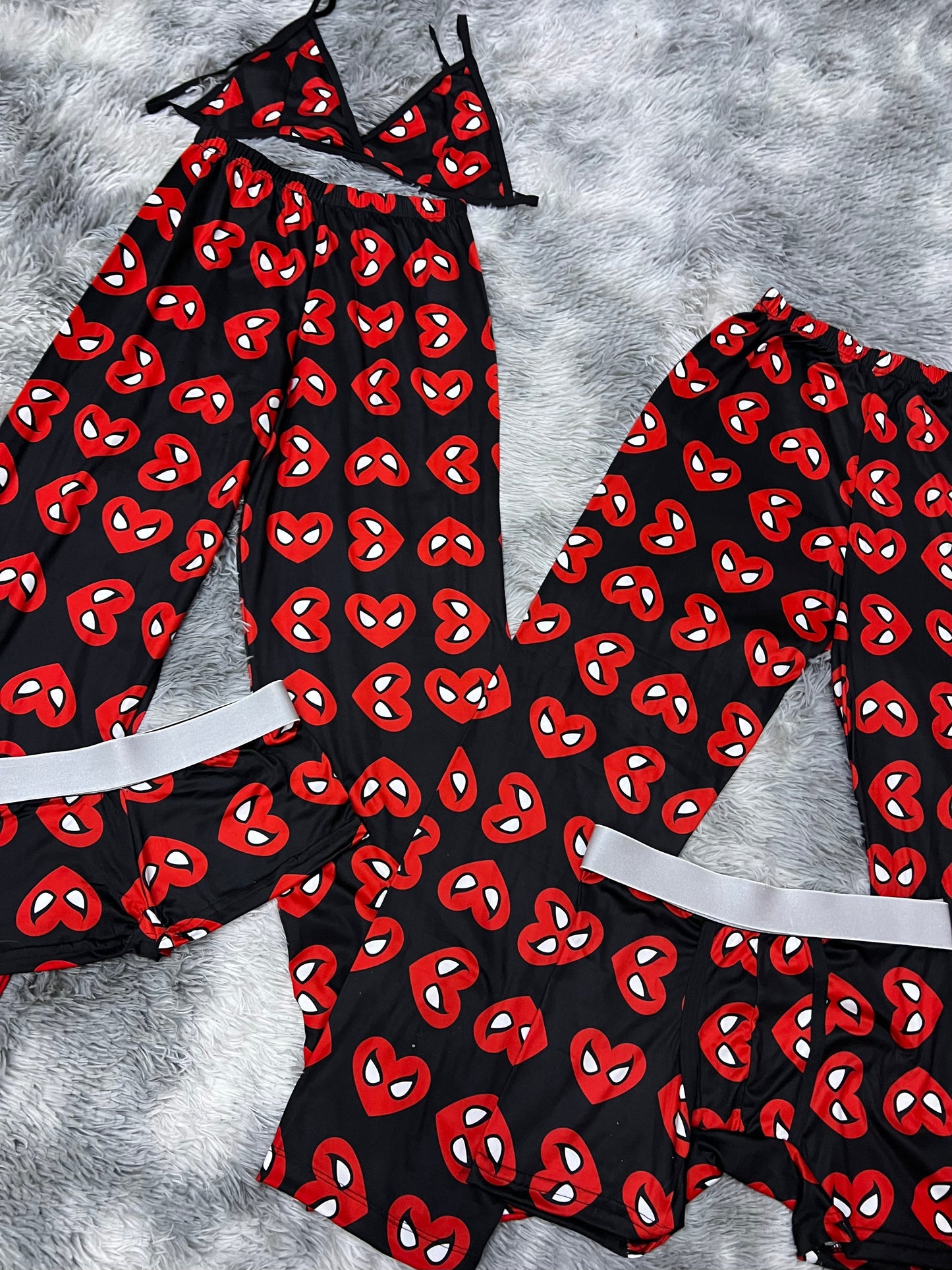 Spider Man Heart Print Pijama Algodón Licra Conjunto Pijama Hogar Descanso Rojo Duo Unitalla de 5 piezas