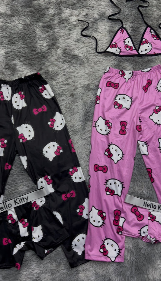 Hello Kitty Negro Rosa Duo de pijama de 5 piezas.