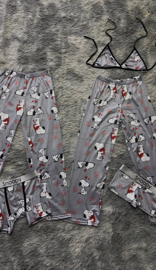 Snoopy Gris Duo de pijama de 5 piezas.
