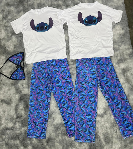 Stitch Azul duo de pijama afelpada con playera