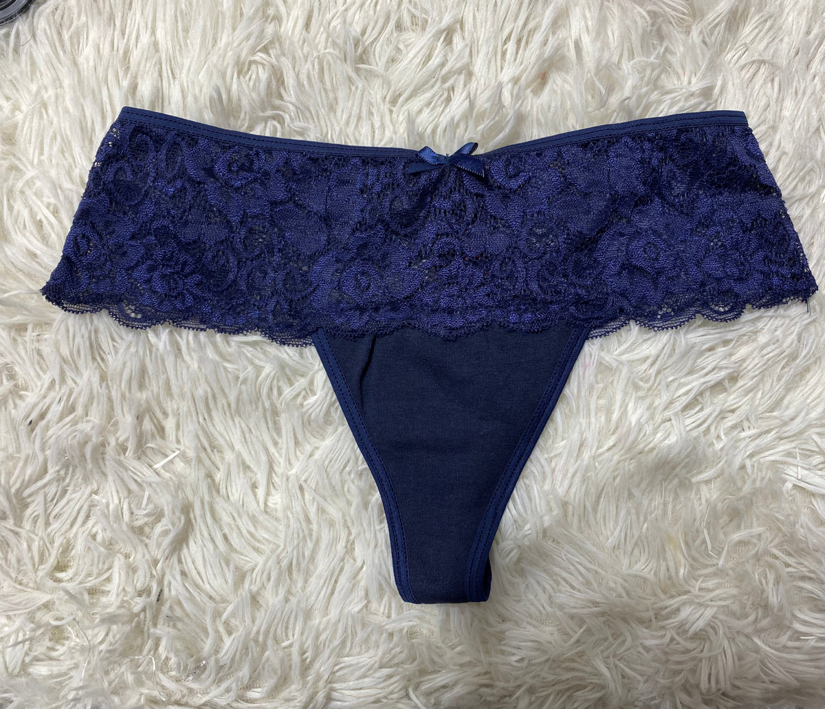 Tanga de encaje moño azul