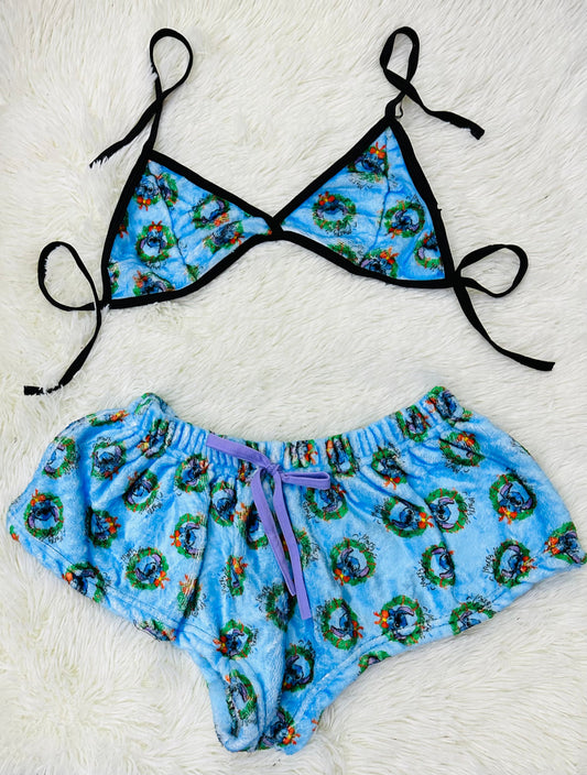 Pijama Frente Lazo Gris short con top