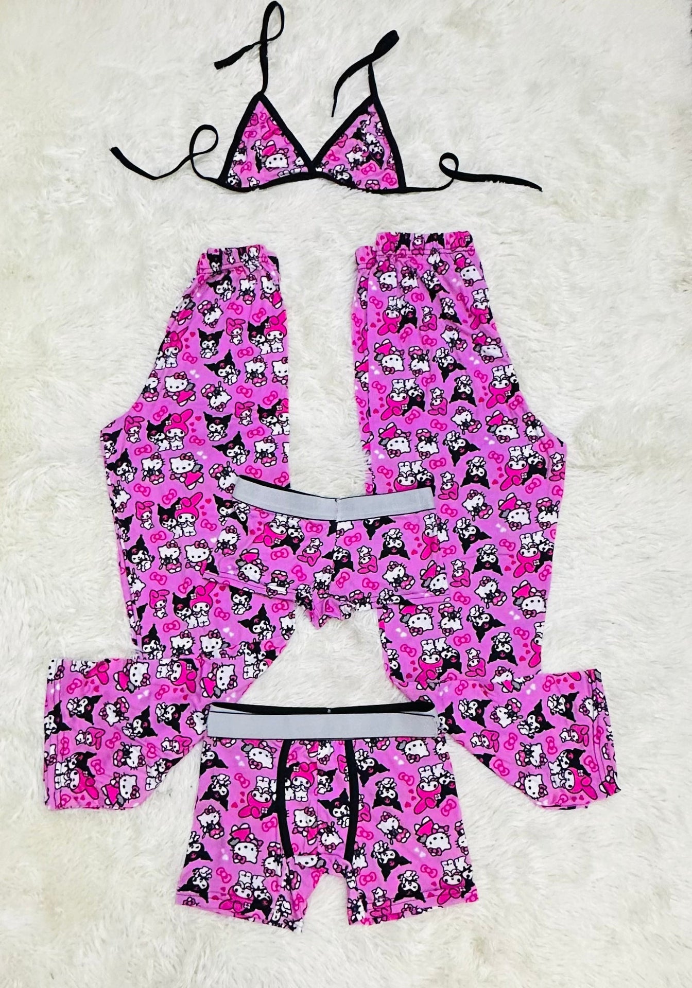 Pink Hello Kitty Kuromi my melody Print 5 piece pajama set Sanrio 😺