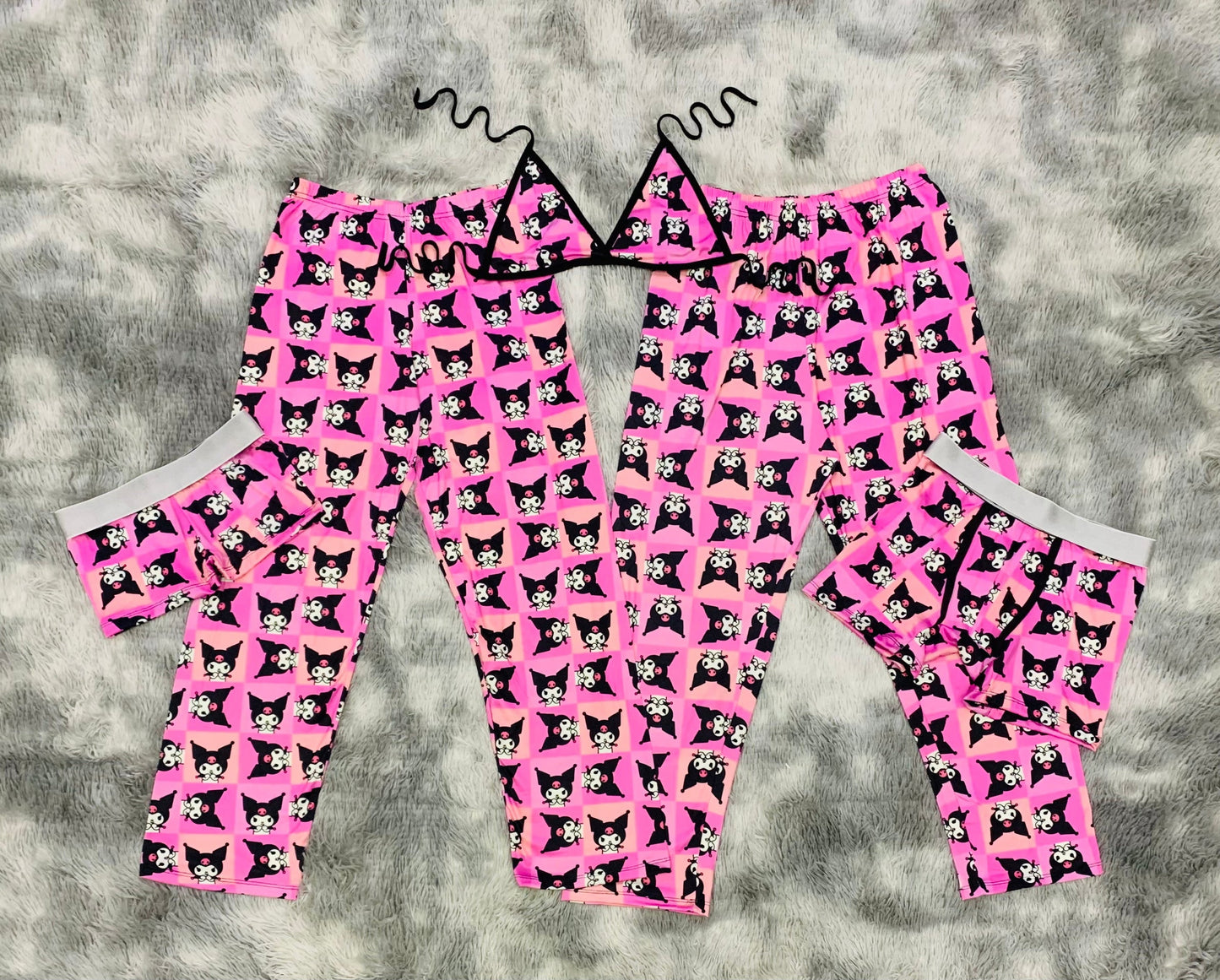 Kuromi Pink Stripes 5 piece pajama set Cozy Couple 💤💖