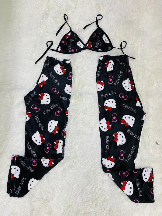 Hello Kitty Negro Duo de pijama afelpada.