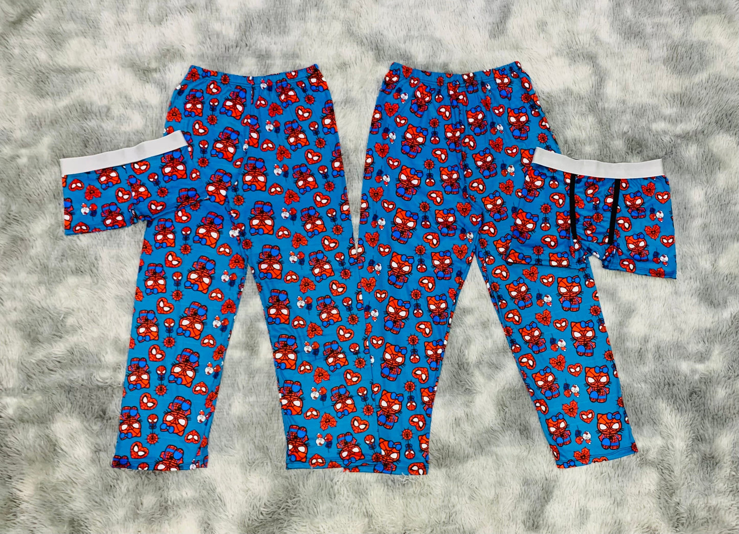 SpiderKitty blue Print 5 piece pajama set Couples 😺😼