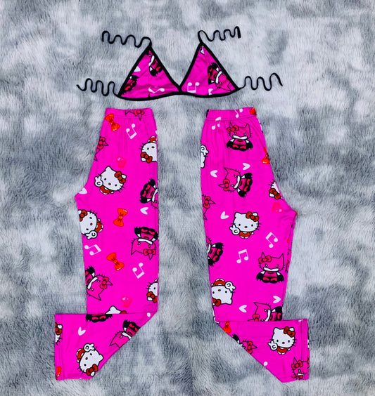 Hello Kitty Batman Rosa Duo de pijama afelpada.