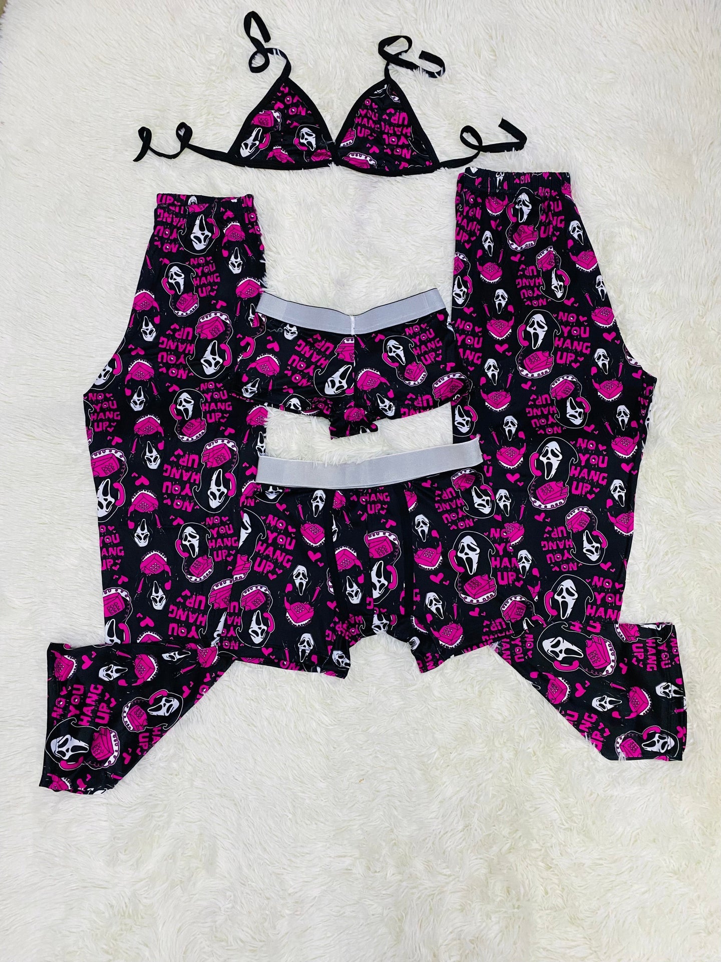 Ghost face negro y rosa pijama 5 piezas