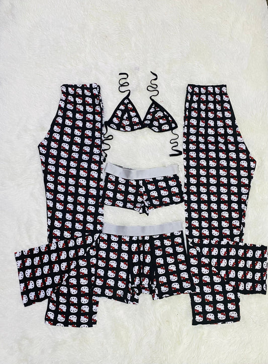 5 pz pajama duo hello kitty black background - Fundies