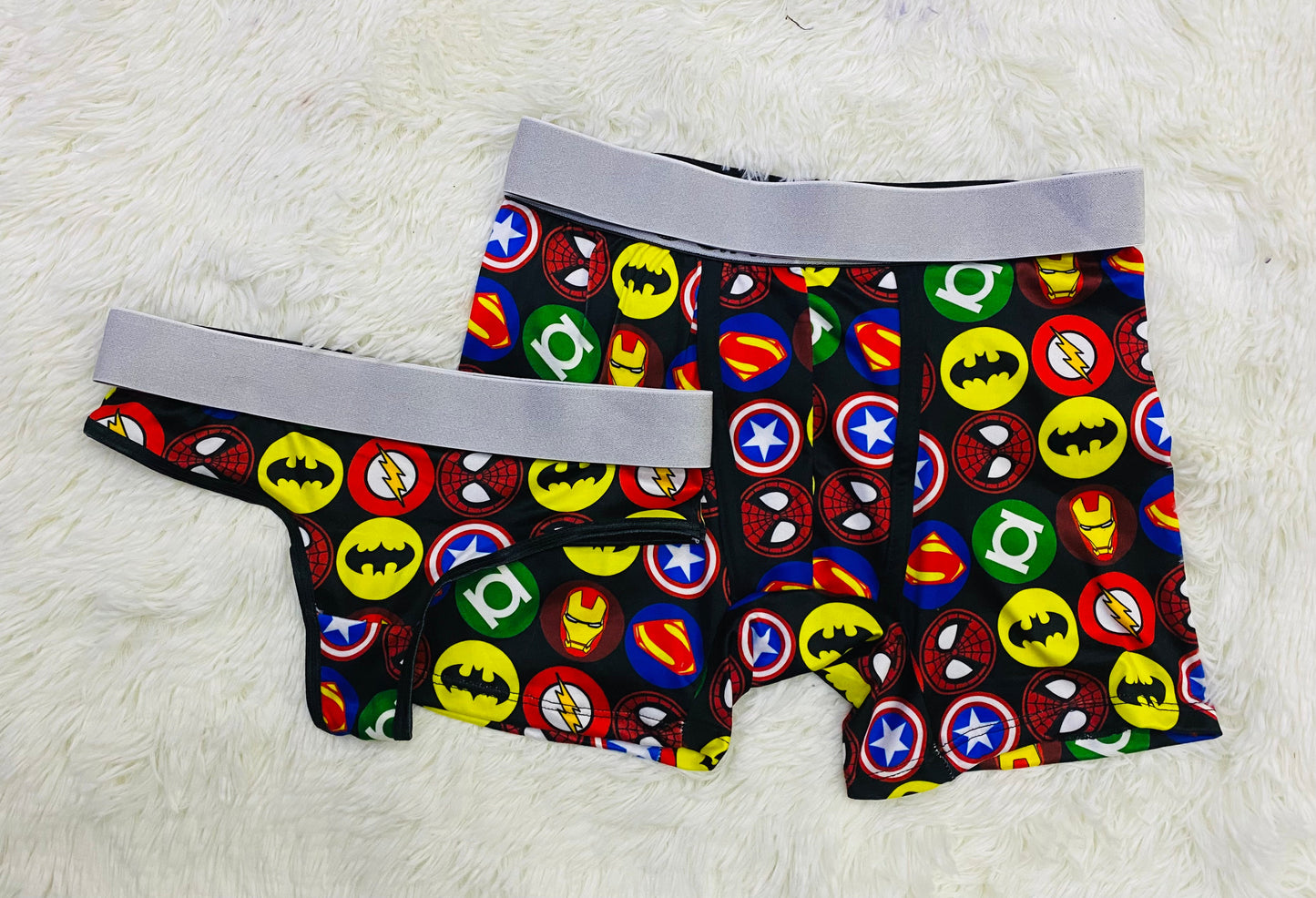 superheroes black background matching couples underwear - Fundies