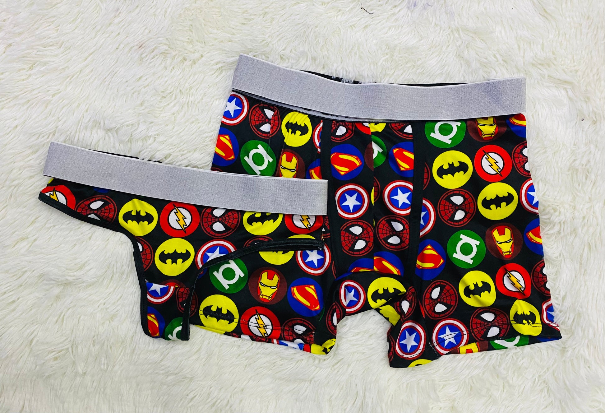 superheroes black background matching couples underwear - Fundies