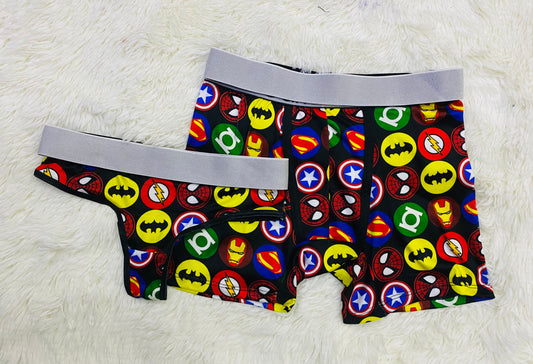 superheroes black background matching couples underwear - Fundies