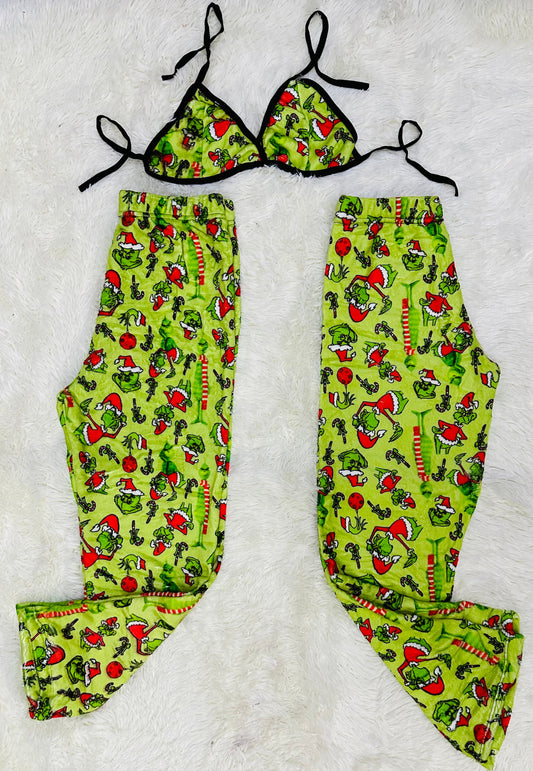 Grinch Verde Duo de pijama afelpada.