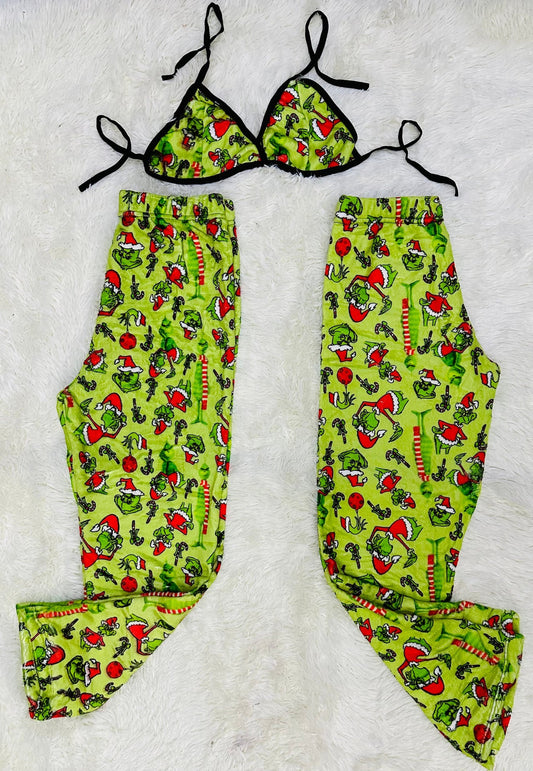 Grinch Verde Duo de pijama afelpada.