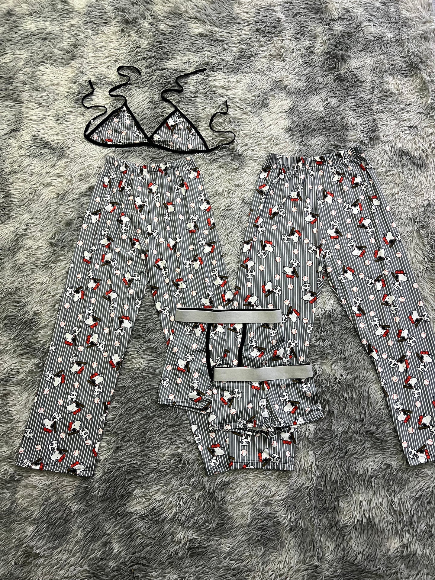 Snoopy White Baseball Print Cozy 5 piece pajama set 💖