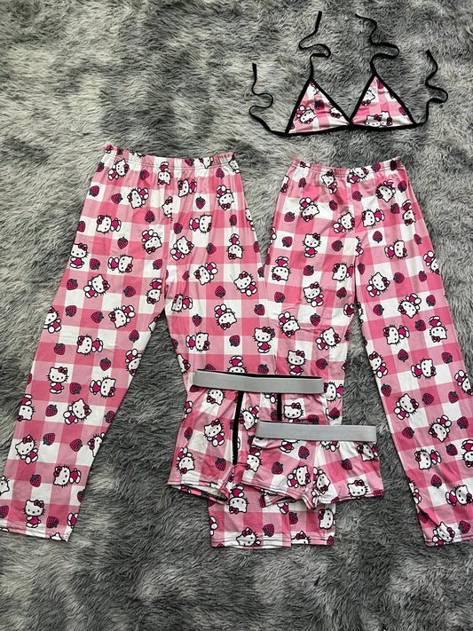 Hello Kitty Picnic Rosa Duo de pijama de 5 piezas.