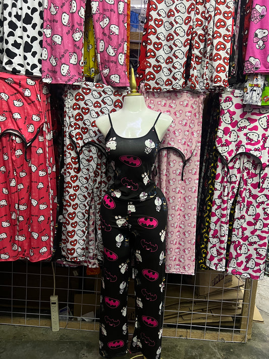 Hello Kitty Batman Pijama de dama con blusa y pantalón individual de dama