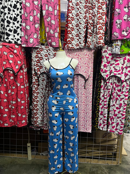 Snoopy azul Pijama de dama con blusa y pantalón individual de dama