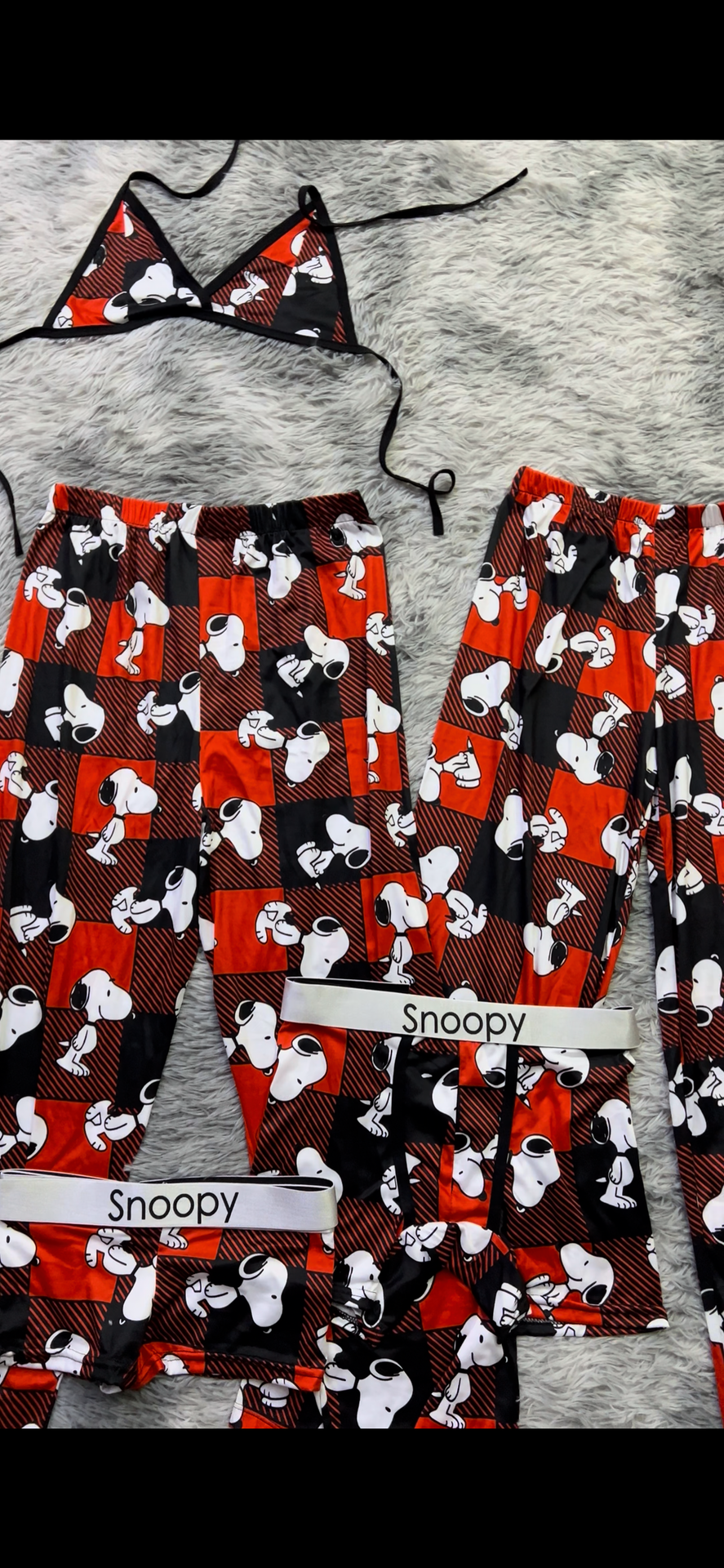 Snoopy red plaid Print 5 piece pajama set