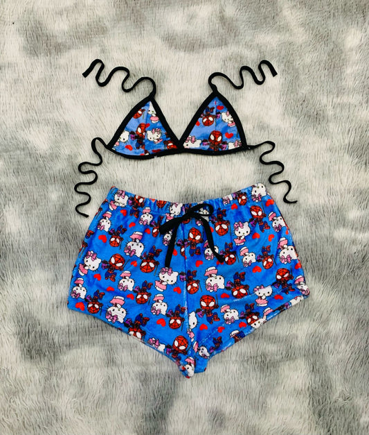 Short con top afelpado Kitty con Spiderman Fondo Azul