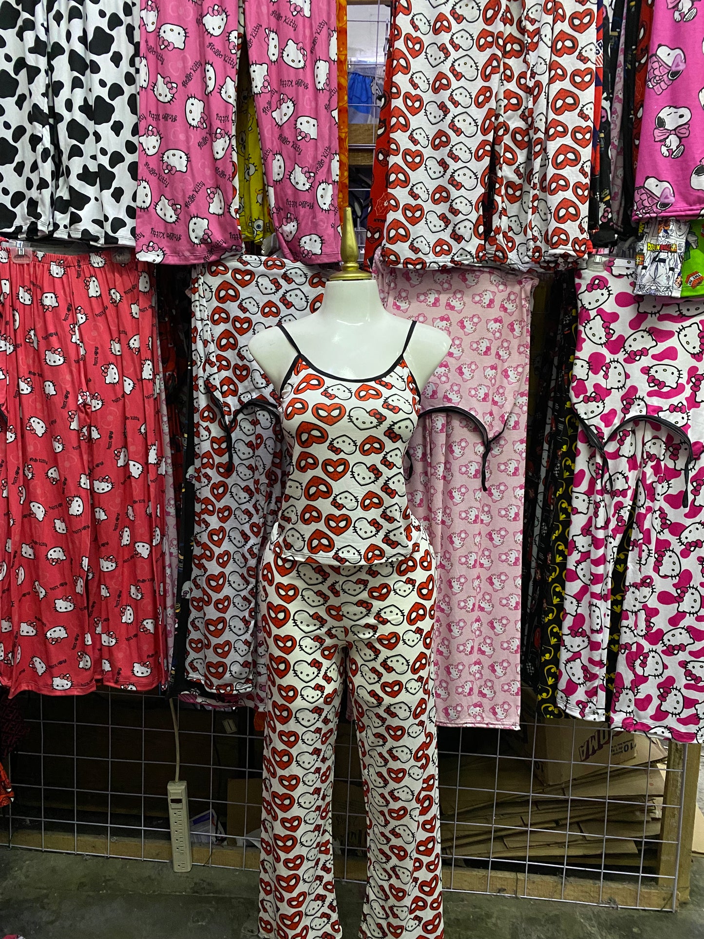 Spider Kitty corazones Pijama de dama con blusa y pantalón individual de dama