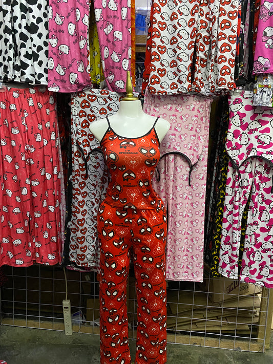 Spiderman corazón rojo Pijama de dama con blusa y pantalón individual de dama