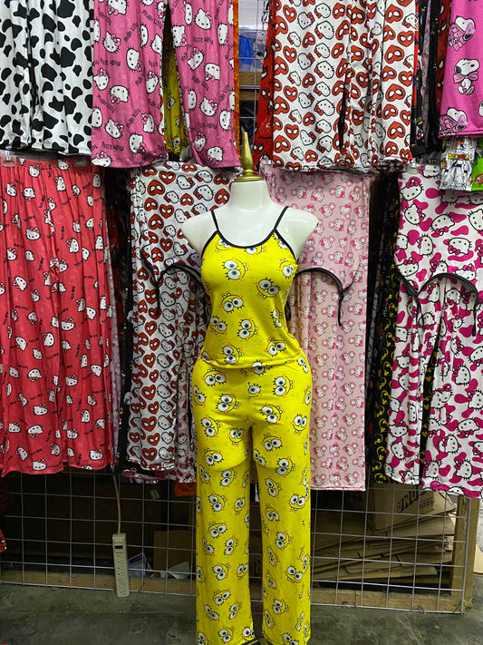 Hello kitty fondo amarillo Pijama de dama con blusa y pantalón individual de dama