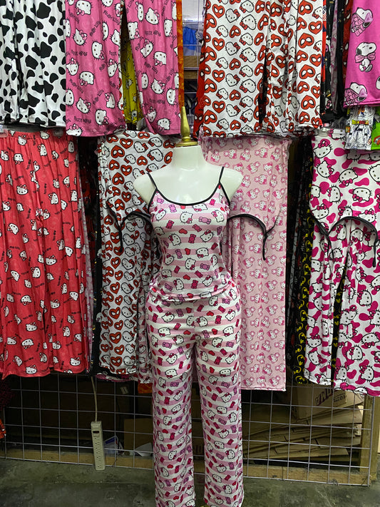 Hello Kitty rayado Pijama de dama con blusa y pantalón individual de dama
