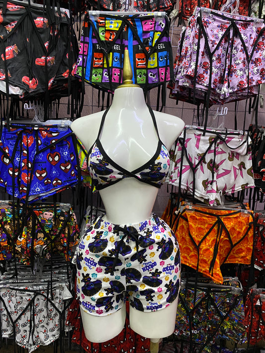 Stich mexicano fondo blanco Pijama de dama short con top individual de dama