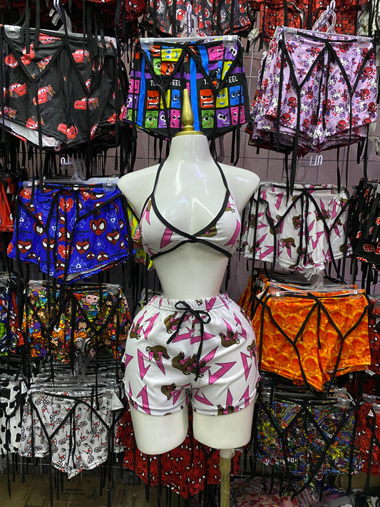 CT rosa fondo blanco Pijama de dama short con top individual de dama