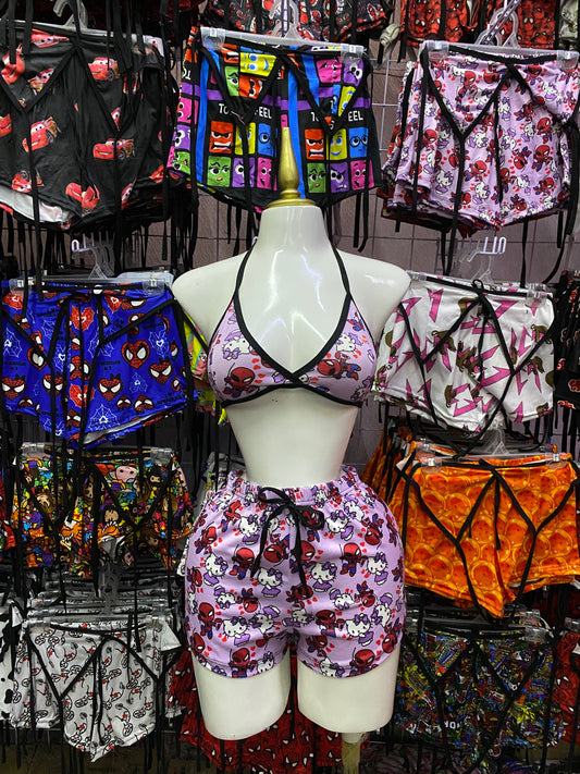 Spider kitty fondo morado Pijama de dama short con top individual de dama