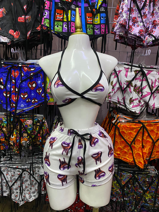 Corazones derretidos fondo blanco Pijama de dama short con top individual de dama