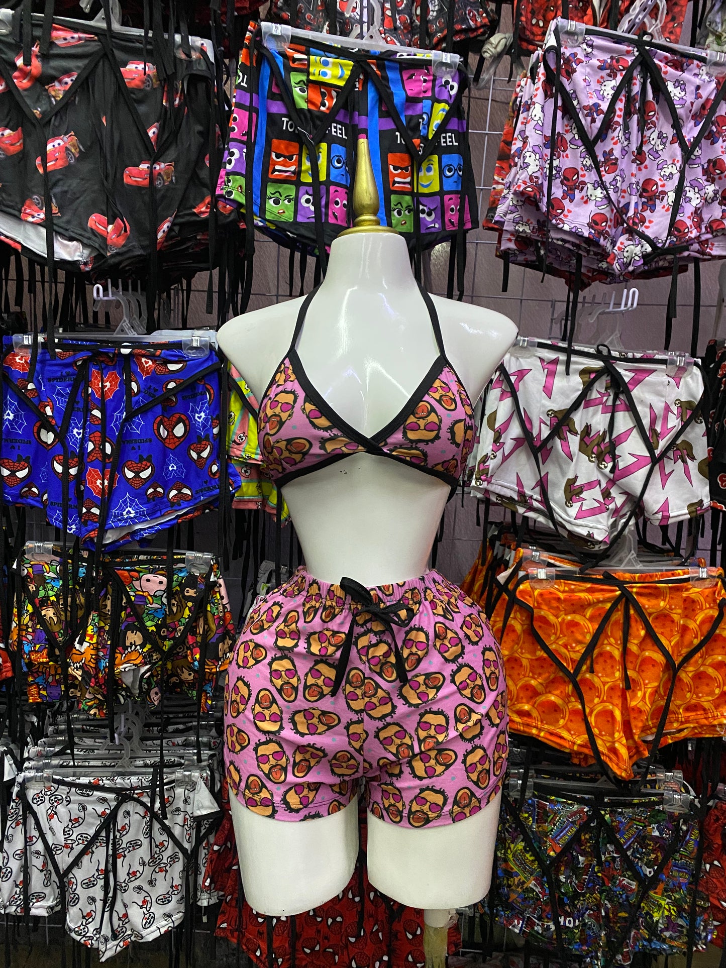 Bad bunny Rosa Pijama de dama short con top individual de dama