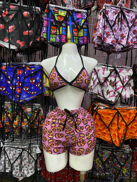 Bad bunny Rosa Pijama de dama short con top individual de dama