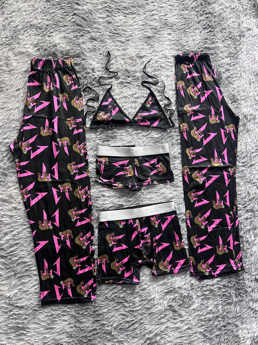 Ct Rosa Y Negro Pijama De 5 Piezas