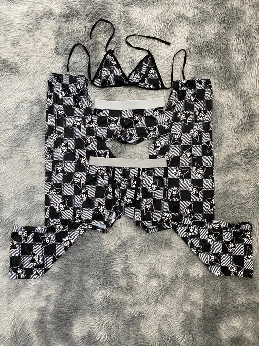 Kuromi cuadros rayados pijama 5 piezas - Fundies