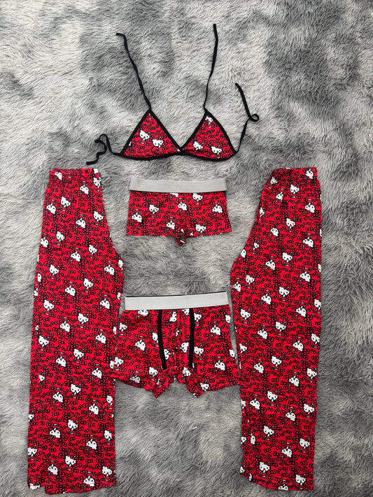 Kitty moños rojos pijama 5 piezas - Fundies