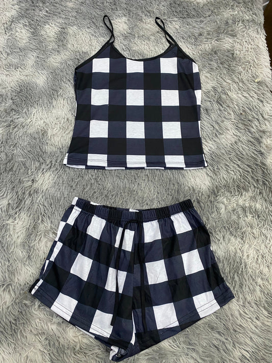 Cuadros Negros Y Blancos Blusa Short